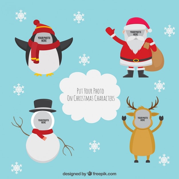 Free vector christmas characters greetings photography template
