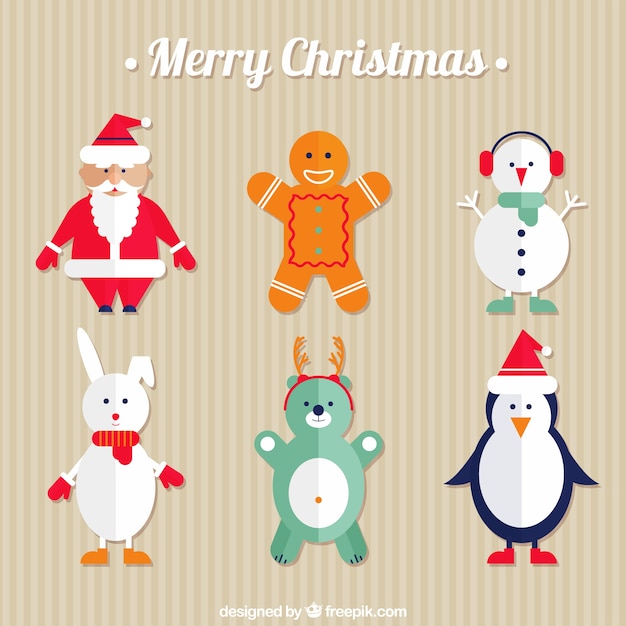 Christmas characters and santa claus in flat design