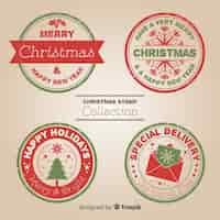 Free vector christmas circle stamps pack