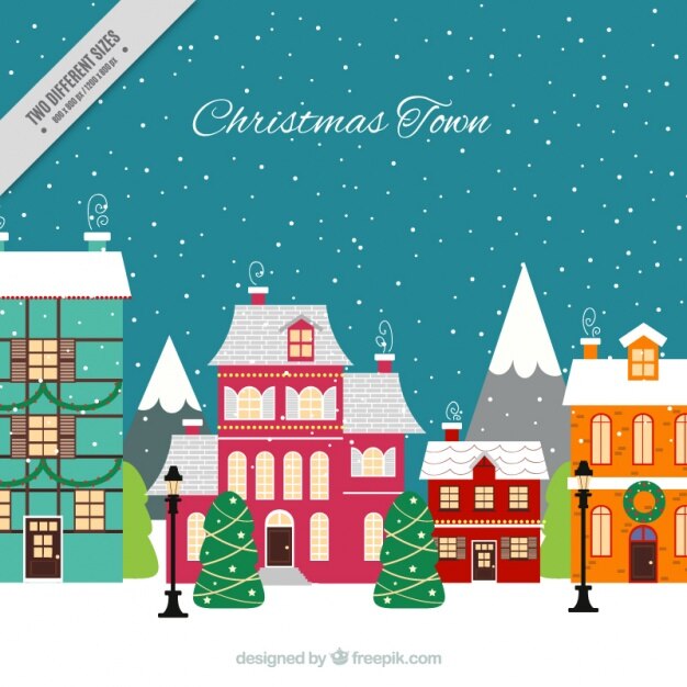 Christmas city background with houses in flat design