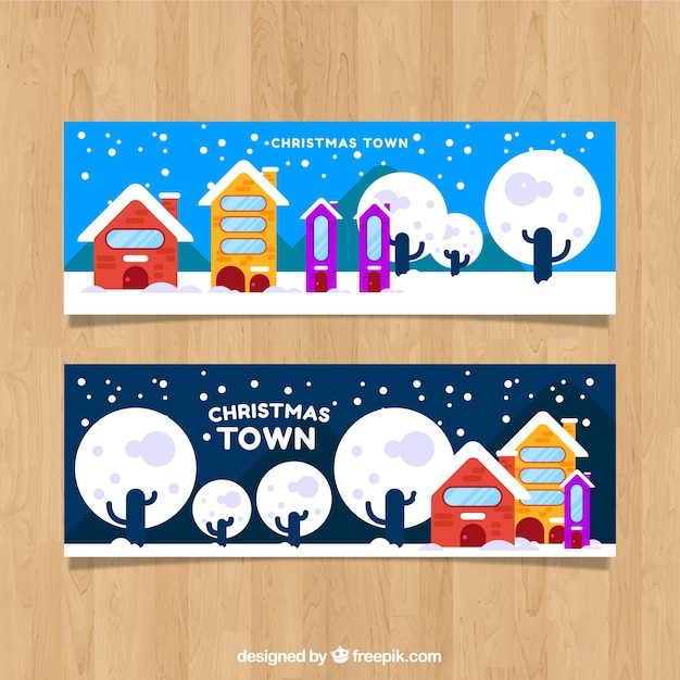 Christmas city banners in flat design