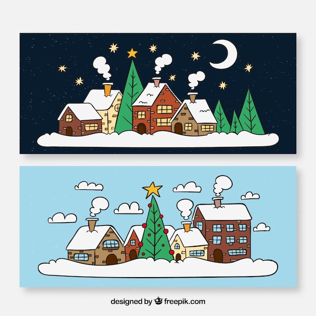 Free vector christmas city banners