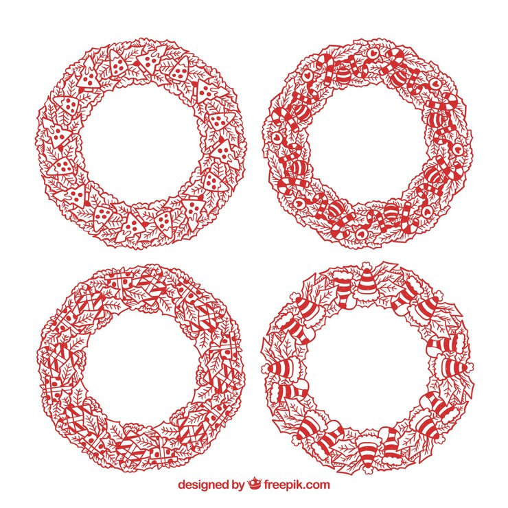 Free Vector christmas collection of red hand drawn wreaths