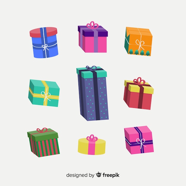 Free vector christmas colorful gifts pack