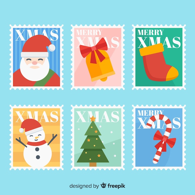 Christmas colorful stamps collection