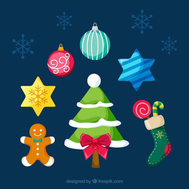 Free vector christmas complements with colorful style