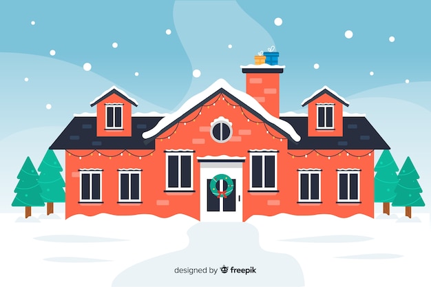 Free vector christmas concept with house in flat design