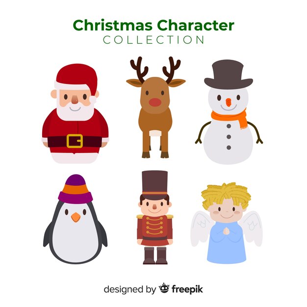 フラットデザインのクリスマスキュートなキャラクターコレクション