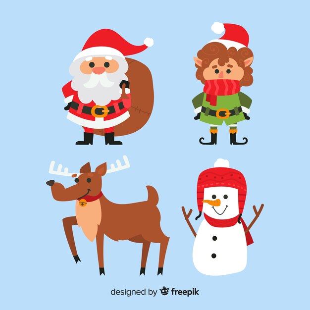 フラットデザインのクリスマスキュートなキャラクターコレクション