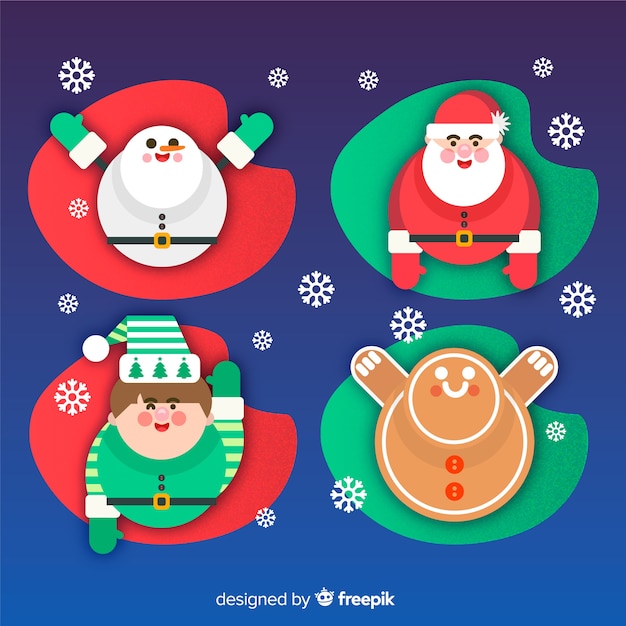 Free vector christmas cute character collection in flat design