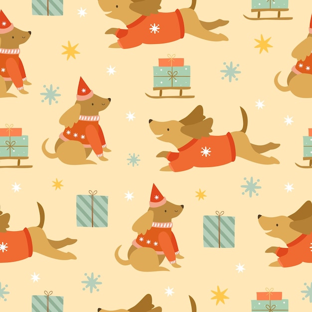 Christmas dachshund seamless pattern