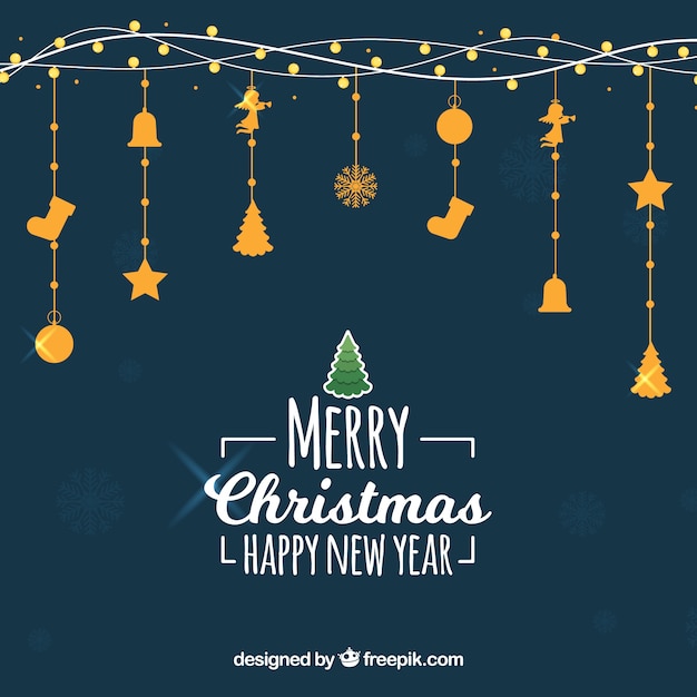 Christmas dark blue background with golden decorations