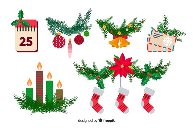 フラットなデザインのクリスマスデコレーション