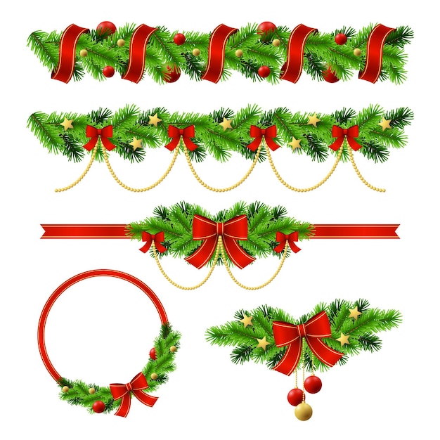 Christmas garland. Vector hand made illustration with pine braid, fir  trees. Engraved traditional Christmas botanical decorations. Greeting  cards, holiday banner Stock Vector by ©luisvv 519220114