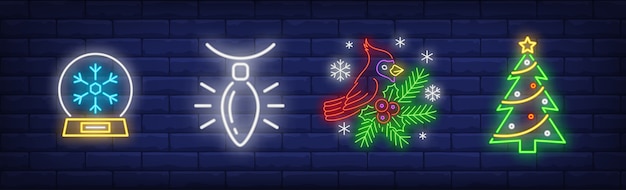 Free vector christmas decoration in neon style collection