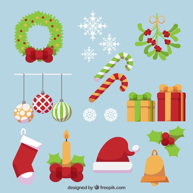 Free vector christmas decoration set in flat design