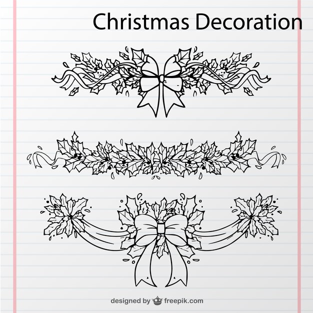 Free vector christmas decoration with bows and plants