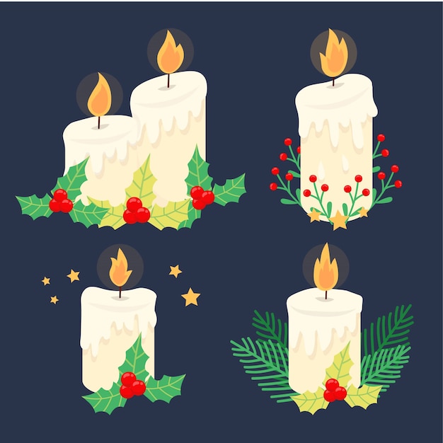 Бесплатное векторное изображение Новогоднее украшение со свечой и омелой