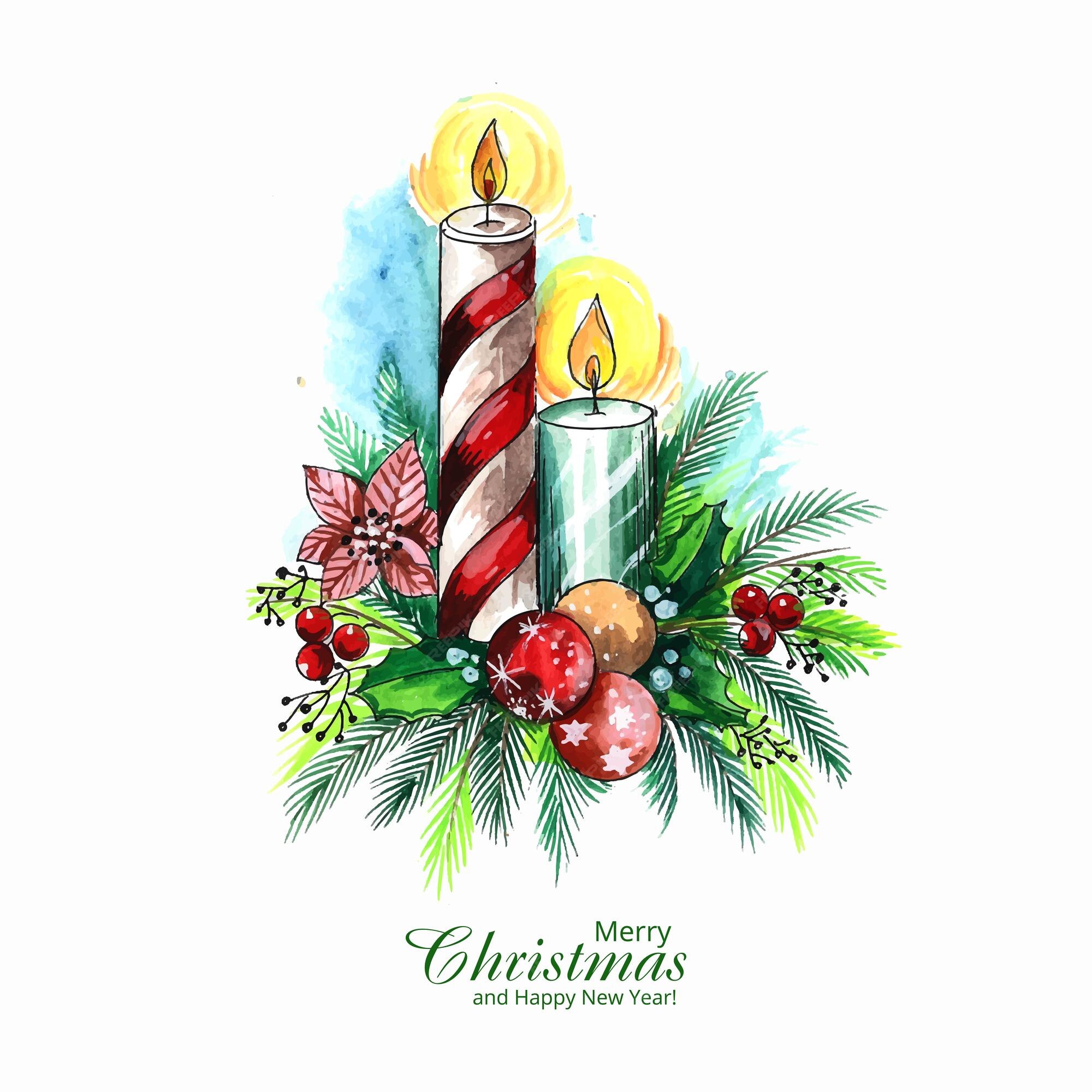 Free Vector | Christmas decoration with candle ribbon card design