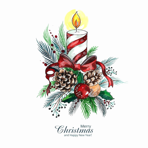 Christmas decoration with candle ribbon card design