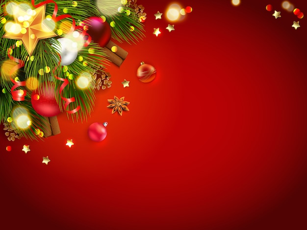 赤い背景のクリスマスの装飾