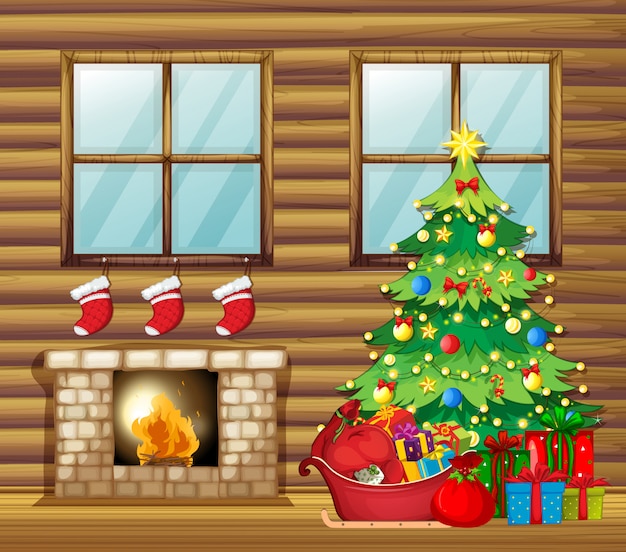 Christmas decoration in wooden house