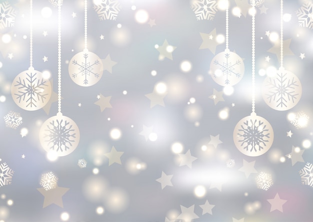 Free vector christmas decorations on a bokeh lights background