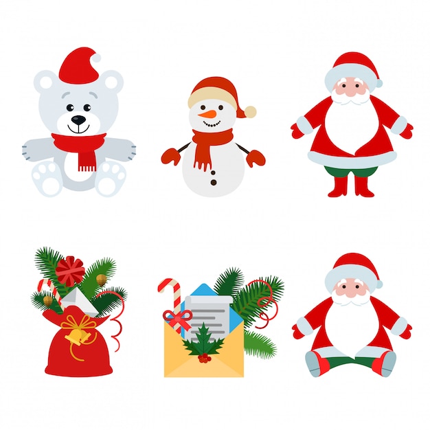 Christmas decorations and toys flat illustration set