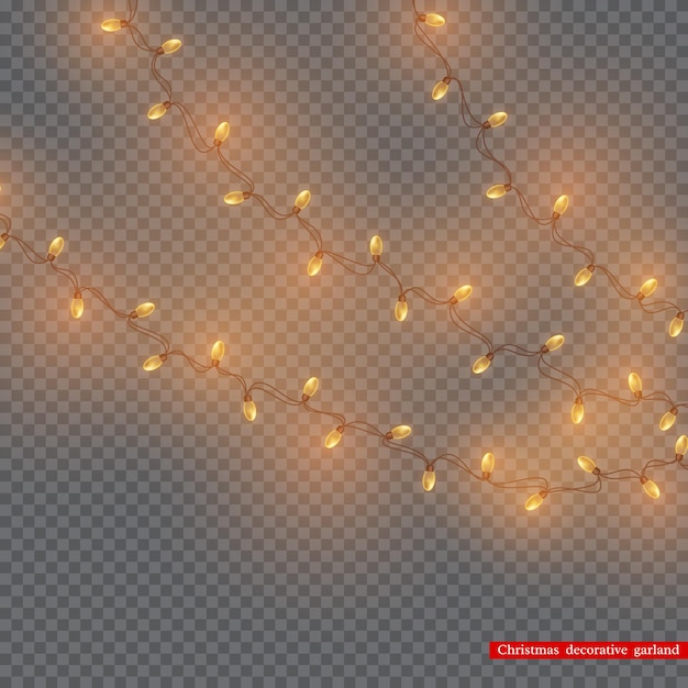 Новогодняя декоративная гирлянда, светящиеся огни для праздничного оформления. прозрачный фон. векторная иллюстрация.