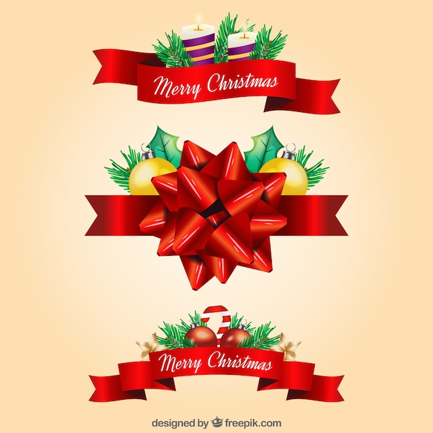 Free vector christmas decorative red ribbons