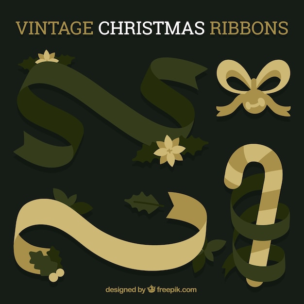 Christmas decorative ribbons set in vintage style 