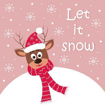 雪玉の後ろから覗く帽子とスカーフのクリスマス鹿雪のテキストをしましょう
