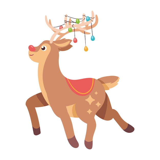 Free vector christmas deer with lights bulbs illustration isolated