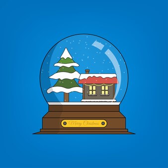 마법의 공 소나무 작은 집과 눈 크리스마스 디자인