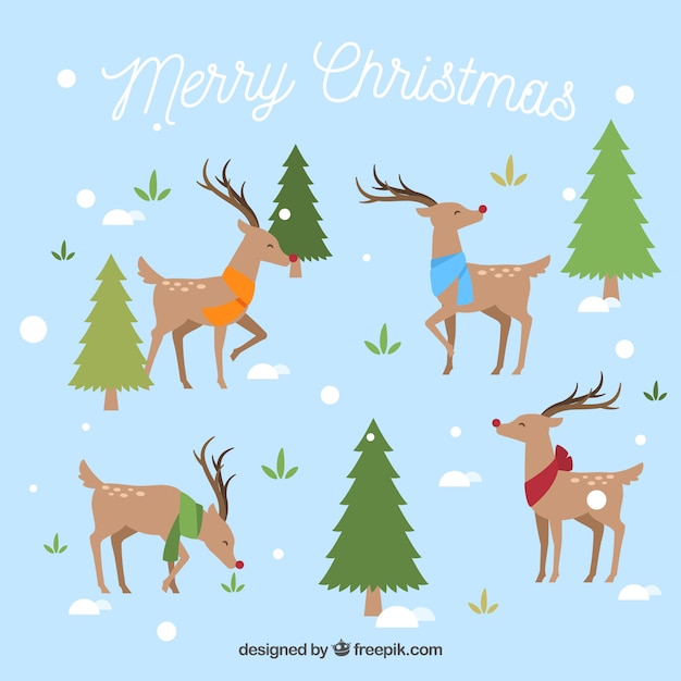 Бесплатное векторное изображение Рождественский дизайн с деревьями и оленями