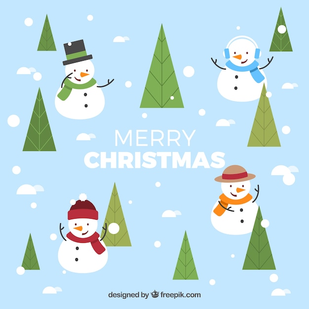 Christmas design with trees and snowman