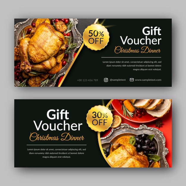 Christmas dinner gift voucher template with photo