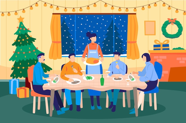 Free vector christmas dinner scene