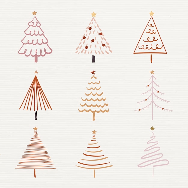 Christmas doodle sticker, cute tree and animal illustration vector collection