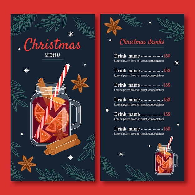 Modello di menu delle bevande di natale