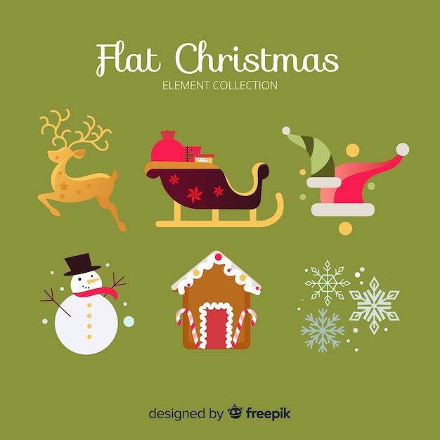 Free vector christmas element collection in flat design