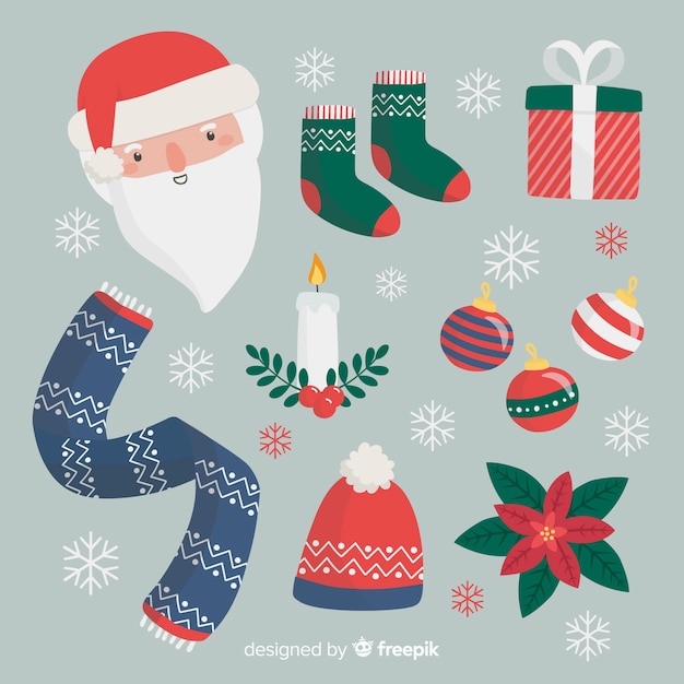 Free vector christmas element collection hand drawn style