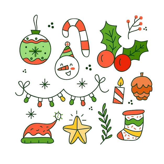 Free vector christmas element hand drawn illustrations set