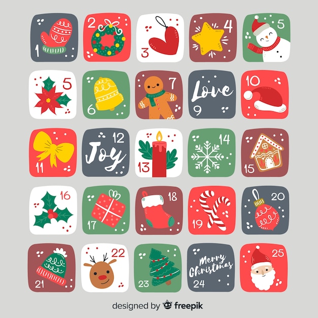 Free vector christmas elements advent calendar