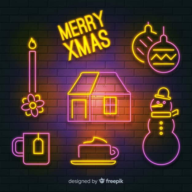Free vector christmas elements neon sign