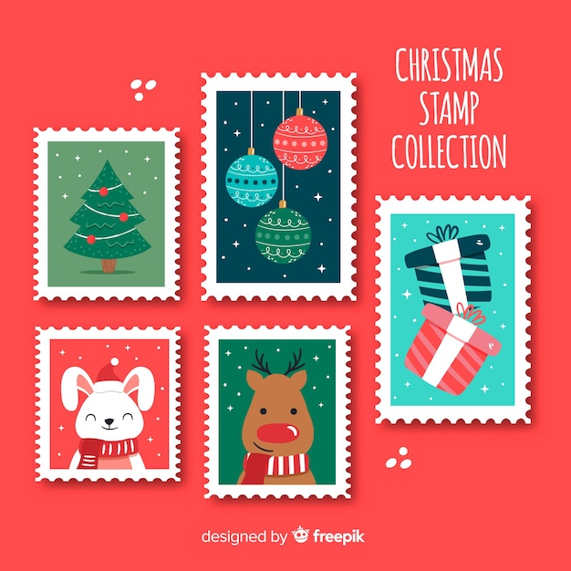 Free vector christmas elements stamp collection