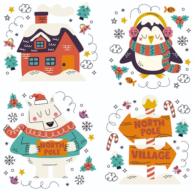 Free vector christmas elements stickers collection