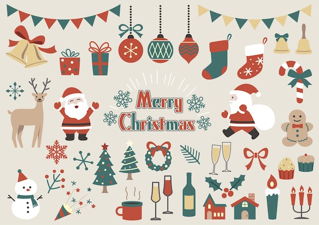 Free vector christmas elements vector flat illustration set isolated on a plain background