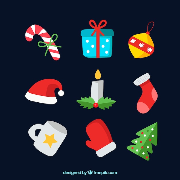 Бесплатное векторное изображение Рождественские элементы с ярким стилем