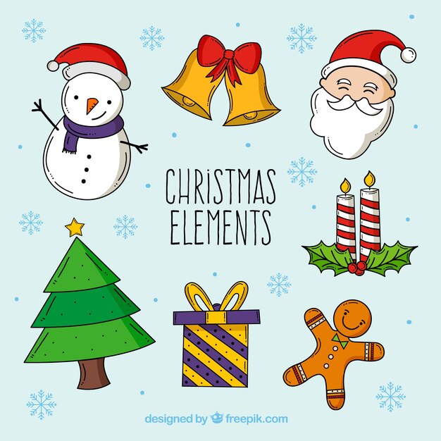 Рождественские элементы с ручным рисунком